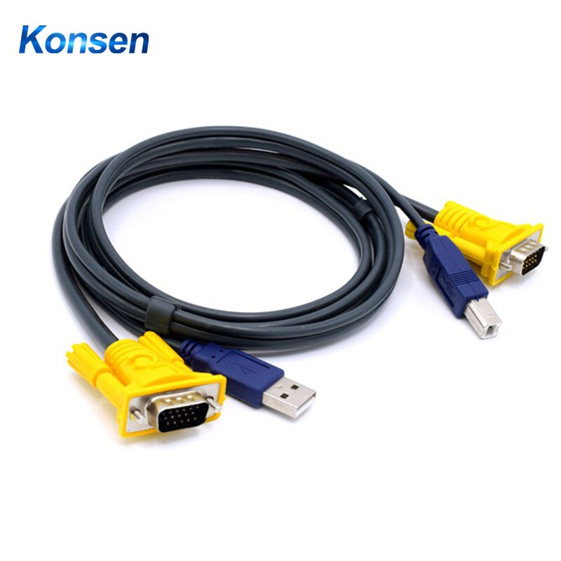 1.5M USB KVM Switch Cable USB2.0 15Pin VGA Male to Male USB A to USB B Cord Cables PC Computer Printer Monitor Adapter Converter