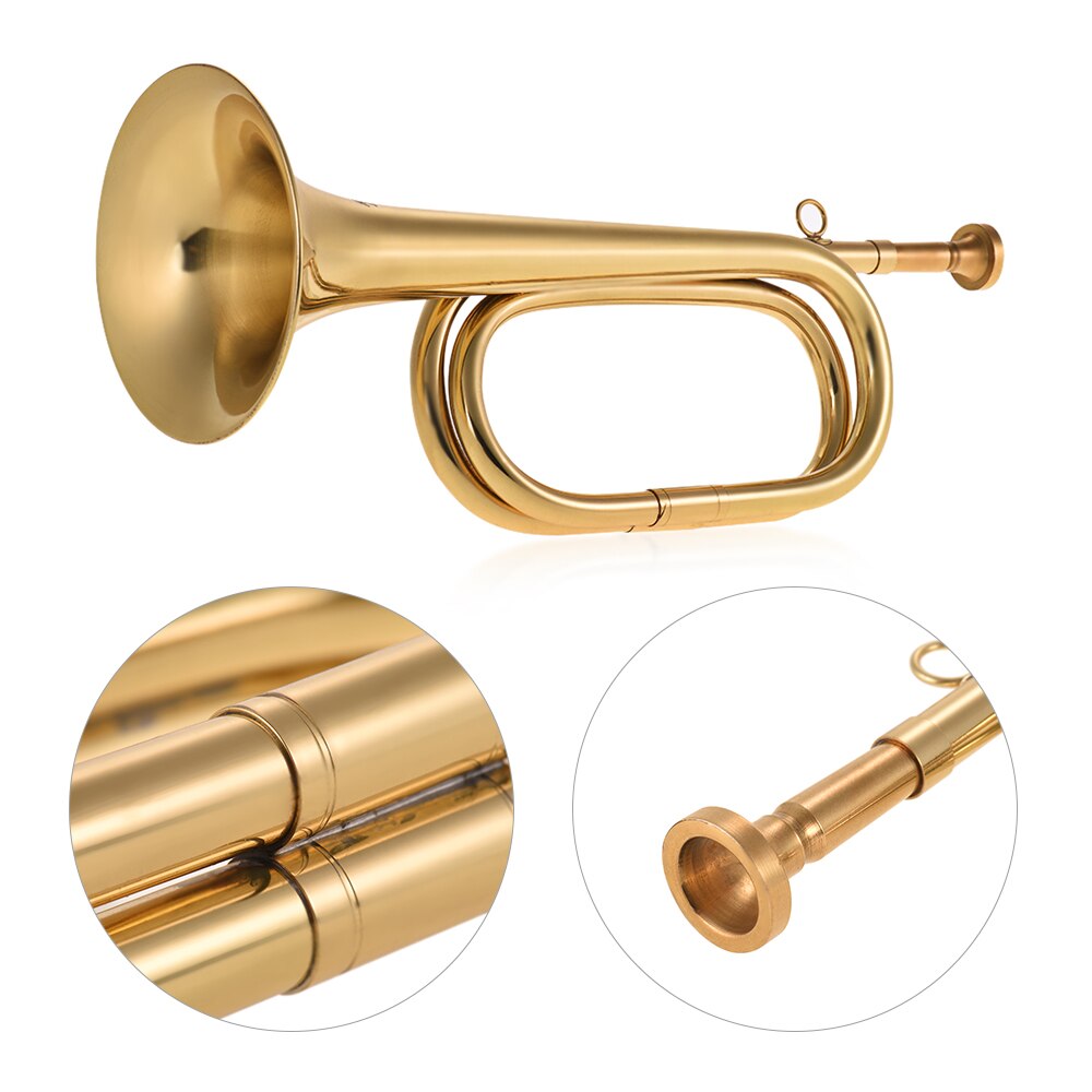 Muslady 2pcs/ Pack Brass Bugle B Flat Cavalry Horn Trumpet with Mouthpiece Gold