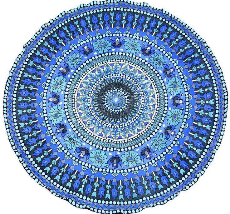 Toalla de playa redonda de gasa y poliéster de 150cm, junto al mar para vacaciones Toalla de playa, chal de baño, Toalla de baño con estampado de cola real grande para playa: blue flower / Polyester 150x150cm