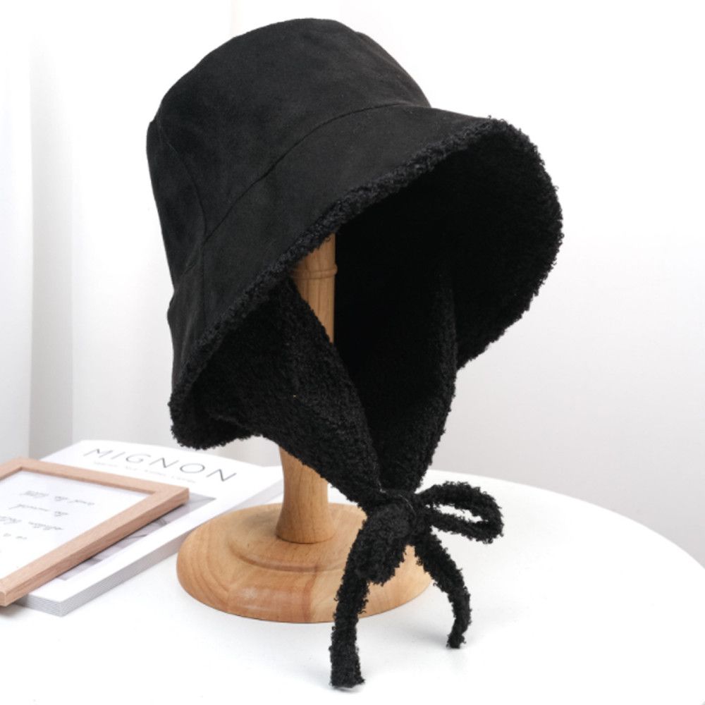 Lam Bont Emmer Hoed Winter Pluche Warme Oor Bescherming Visser Cap Soft Panama Muts Met Oorbeschermers Outdoor Zonnebrandcrème Zon Cap: Black