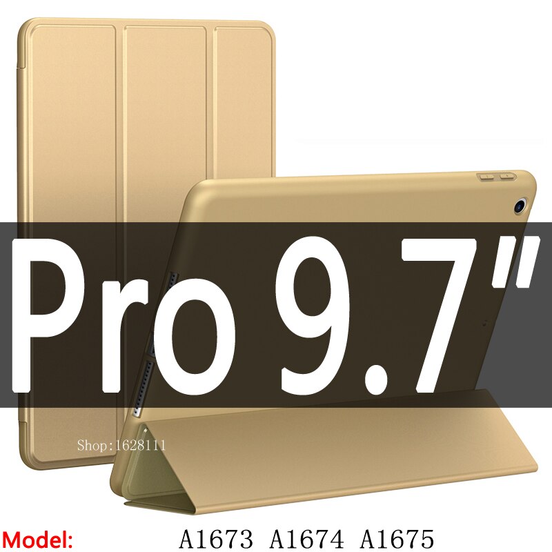 Enkelt for ipad pro 9.7 etui  / a1673 a1674 a1675,  mykt tpu skinn smart deksel for ipad 2/3/4 etui funda  a1460: Pro 9.7 gull