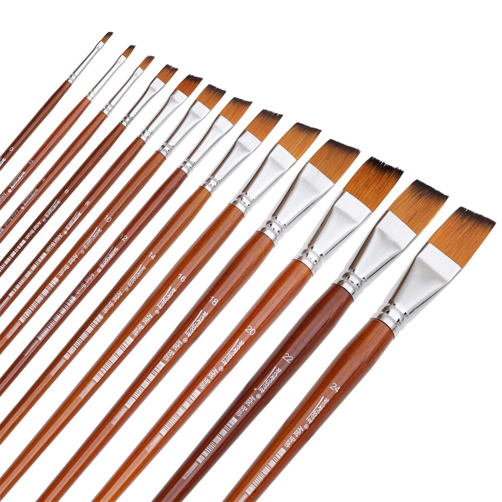 Dainayw-pinceles angulares para pintar, pincel de pintura con mango largo, forma oblicua, pintura de acuarela, pelo acrílico de nailon, 13 Uds.