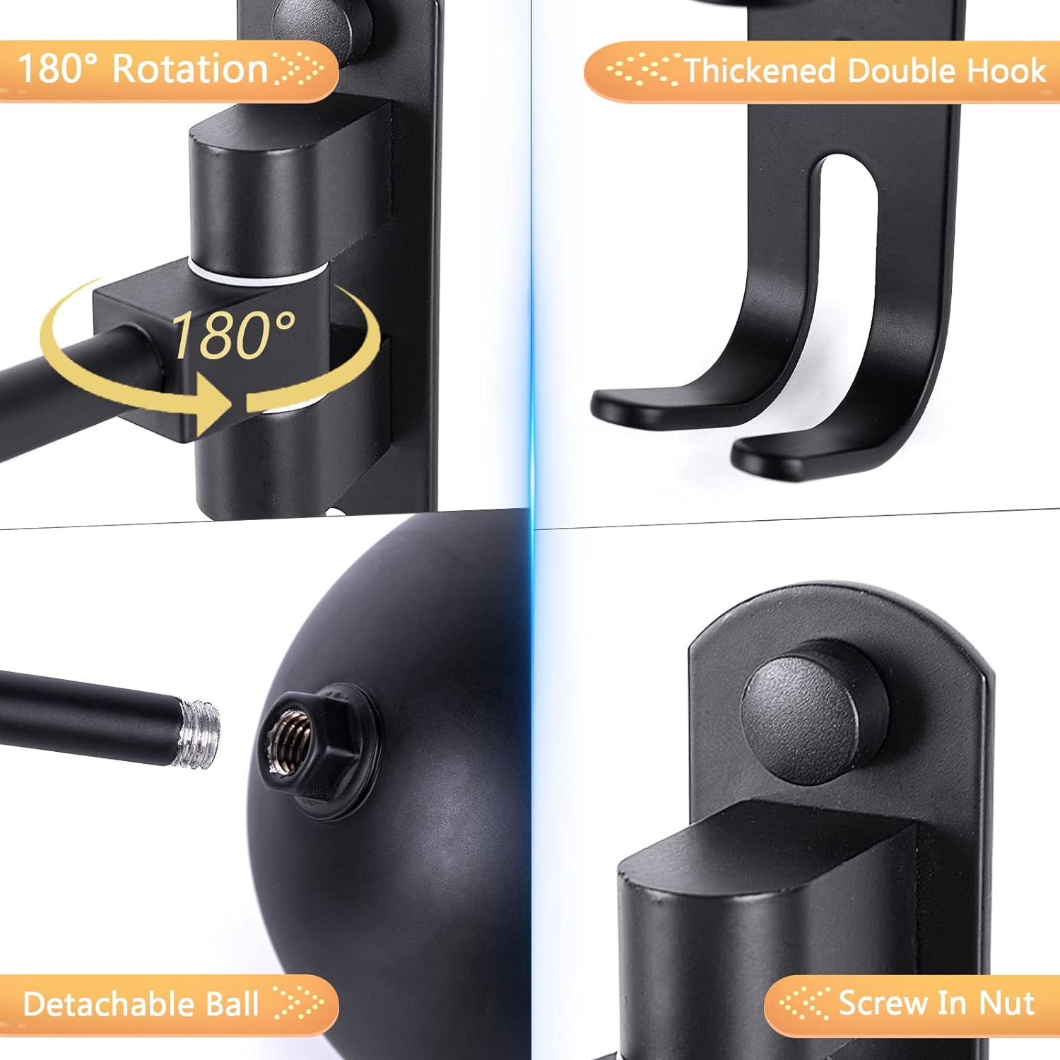 Soporte para casco de motocicleta Montaje en pared Rotación de 180° Fútbol americano Portacascos de bicicleta Con 2 ganchos Casco Soporte para colgar exhibición para gorras