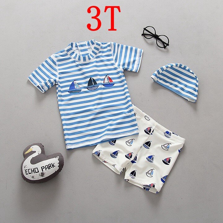 Children Swimsuit For Boys triped Baby Boy Swimwear Sun Protection Two Pieces Toddler Swimwear Kids Summer Beach Bathing Suits: 3T (75-85CM)