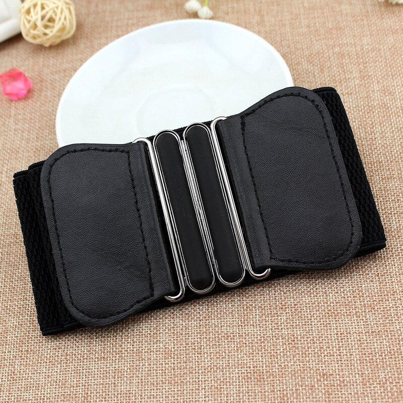 Women Belt Waist Belts Lady Solid Stretch Elastic Wide Belt Dress Adornment for Women Waistband 7.5cm Width 65cm Long: Black