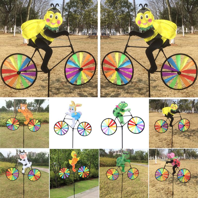 Cute 3D Animal on Bike Windmill Whirligig Garden Lawn Yard Decor Wind Spinner F3ME