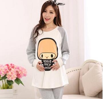 Spring Cotton Pajamas Cotton Feeding Home Furnishing Maternal Lactation Month Long Sleeved Suit Suit Mushroom Head: Black / XL