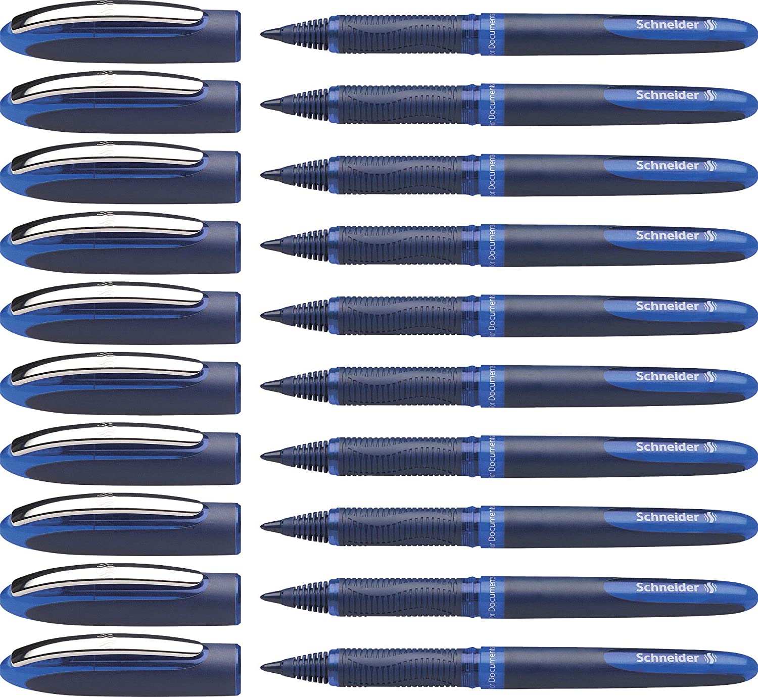 Schneider in One Business Rollerball Pen 0.6mm, Black /Blue Ink, Signature Pen, Box of 10: Blue-Box of 10