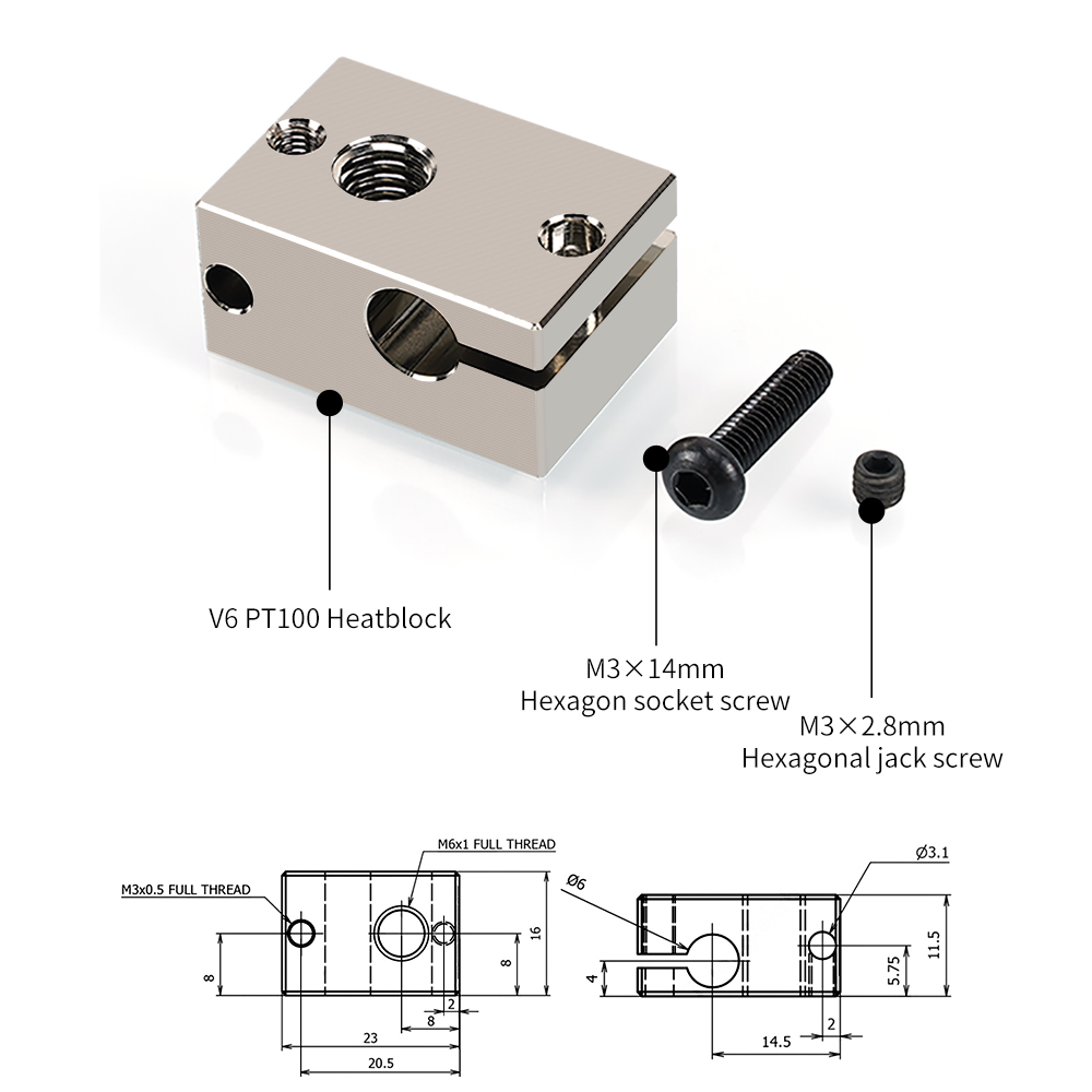 Extrudeuse J-head Hotend pour imprimante 3D, 1 pièce, blocs chauffants, cuivre plaqué laiton, aluminium, E3D V6 metropolitan nights, PT100 E3D V6