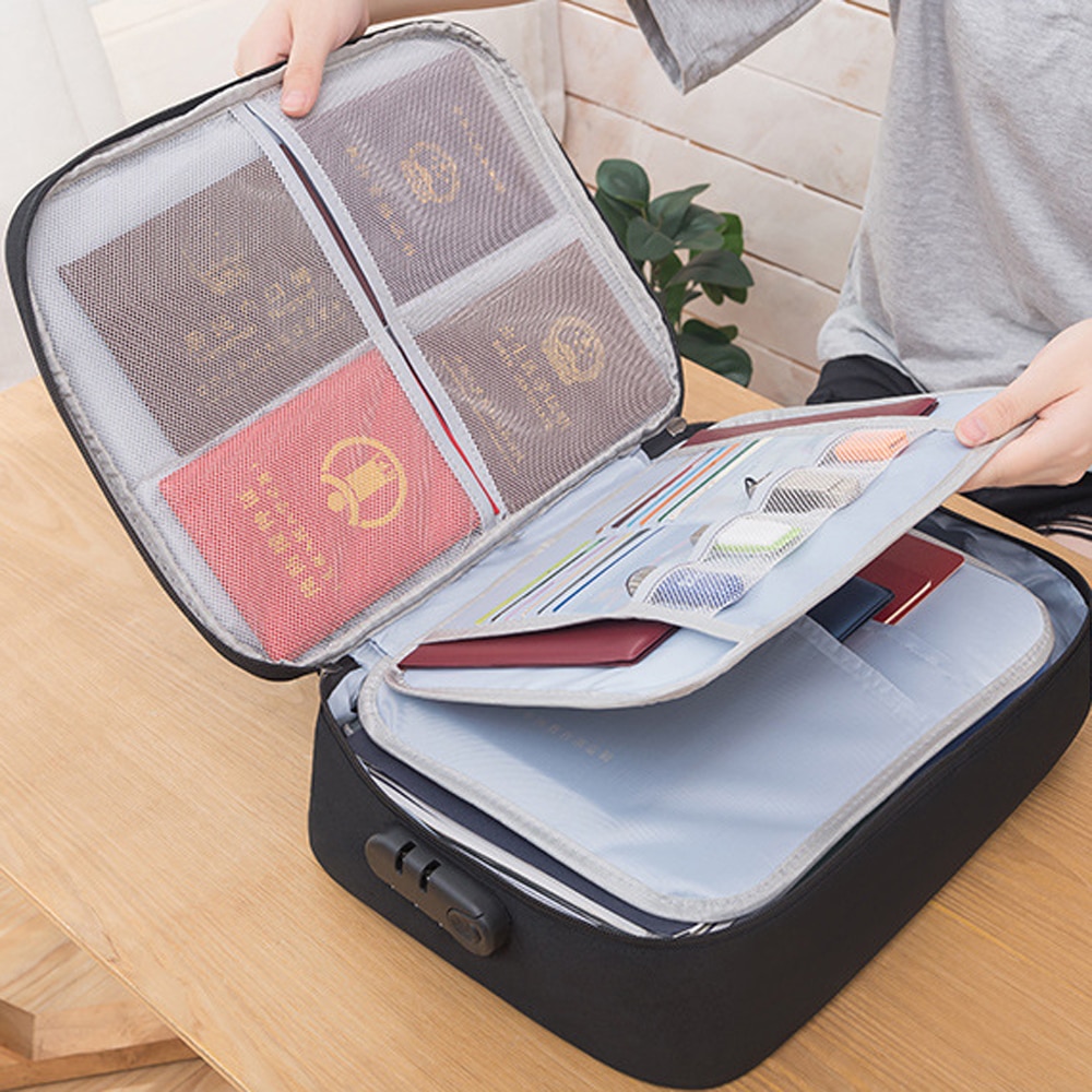 Large Capacity Multi-Layer Document Tickets Storage Bag Certificate File Organizer Case Home Travel Passport Briefcase with Lock