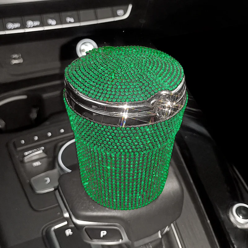 Cenicero de coche portátil para mujer, portavasos cilíndrico sin humo con indicador de luz LED azul, accesorios para coche: Verde