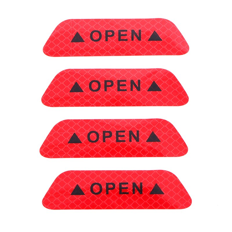 4pcs/set Car Door Stickers Safety Warning Reflective Signs OPEN Rainy And Foggy Reminder High Reflective Stickers: A
