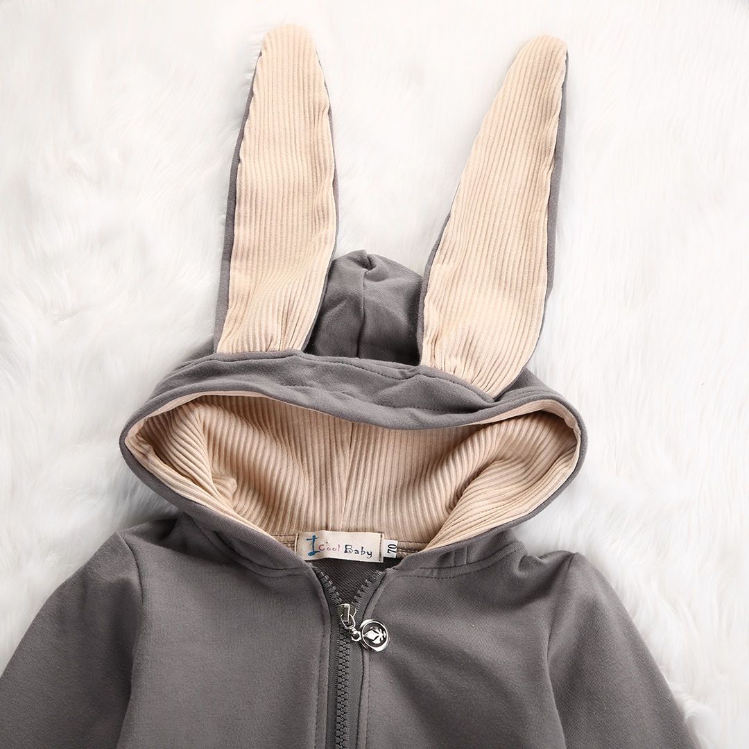 Spädbarn bebis pojke flicka 3d öra bomullsbyxa jumpsuit bebisar söta kaninöra huvtröjor kläder dräkt dragkedja kläder