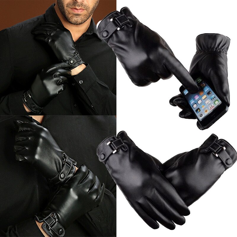 Waterproof Mens Leather Gloves Touch Screen Thermal Lined Driving Warm Gloves