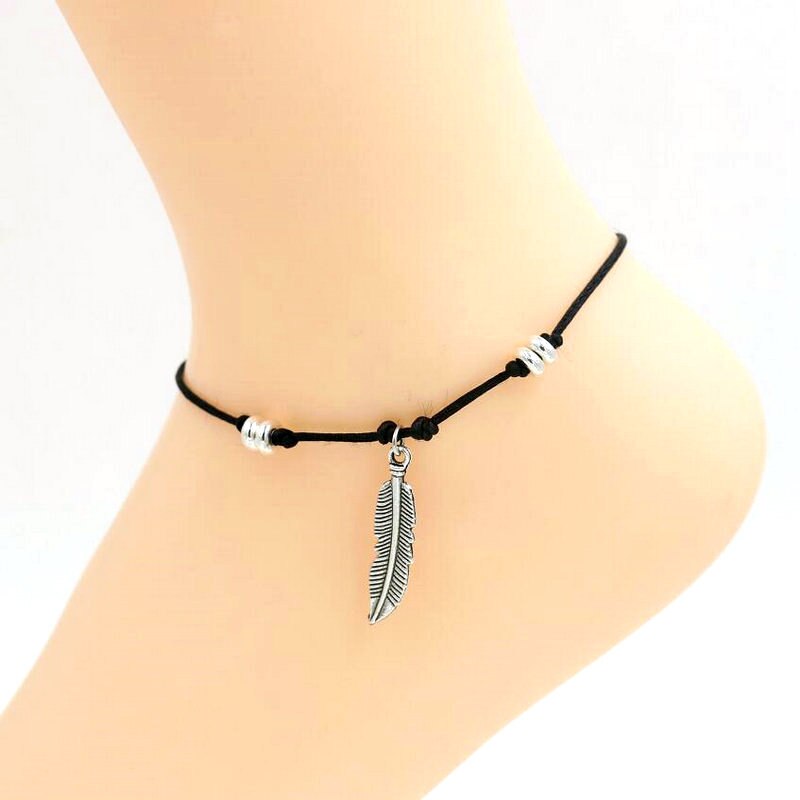 BPPCCR Bladeren Veer Enkelbanden Mannen Vrouwen Chakra Barefoot Enkel Rood Touw Armband Cheville Sandaal Pulseras Tobilleras Mujer