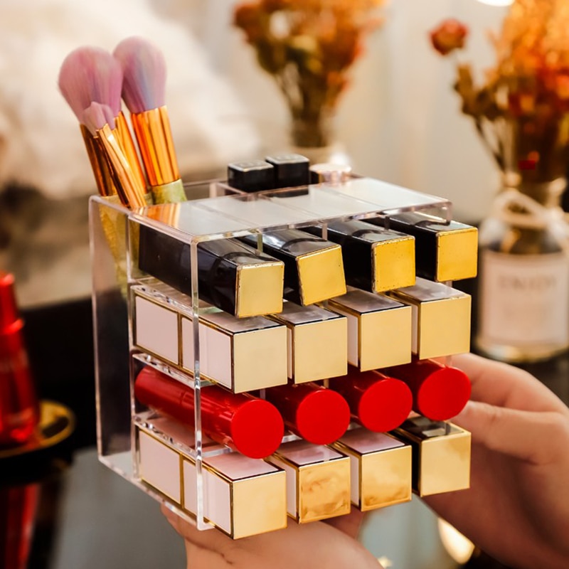 18 gitter makeup organizer læbestift opbevaring boks makeup børste holder gennemsigtig plast boks akryl læbestift lodret display