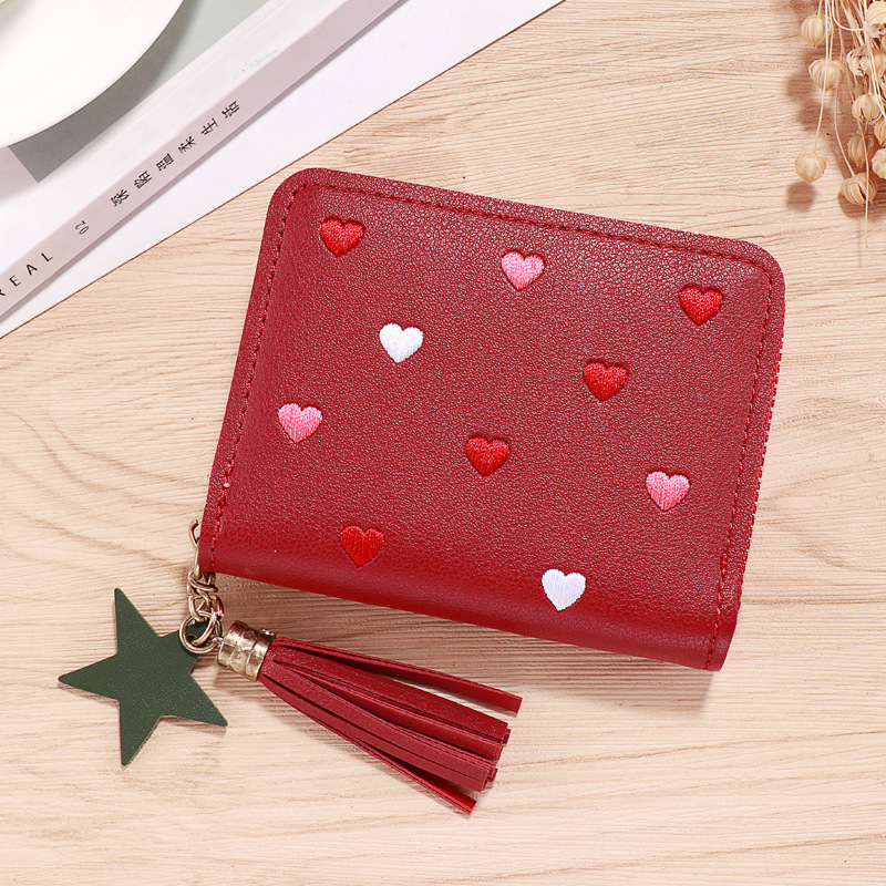 Women Small Wallet Ladies Mini Tassel Wallet Cute Girl Short Zipper Lovely Pu Leather Coin Purse Female Hand Wallet Cartera: Beige