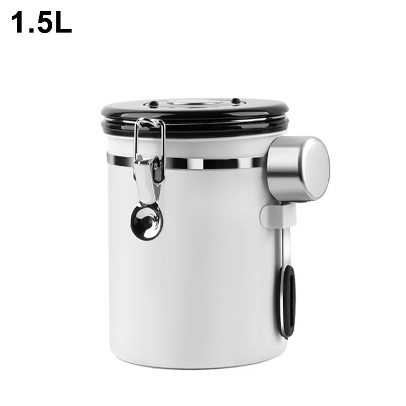Stainless Steel Airtight Coffee Container Storage Canister Set Coffee jar Canister With Scoop For Coffee Beans Tea 1.5L/1.8L: 1500ml with spoon 1