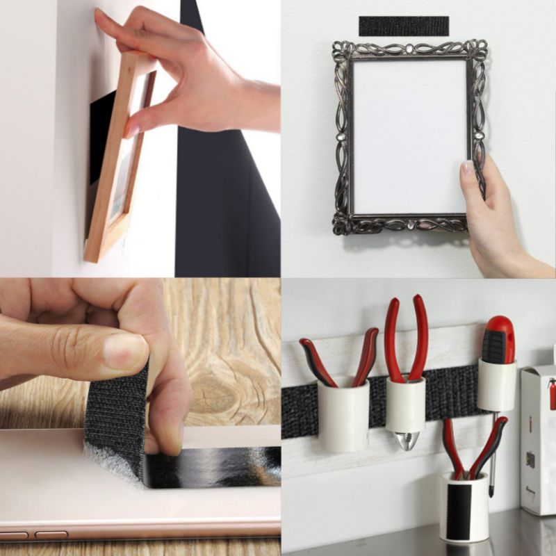 32.8FT/10M Self Adhesive Nylon Clasp Tape Sticky Back Strip Fastener Mounting Tape Black Hook Double-sided glue magic sticker