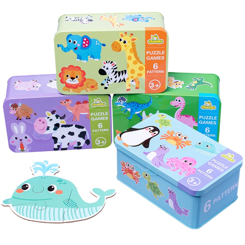 Baby Puzzle Montessori Lernspielzeug Holz 3D Puzzle Spiele Eisen Kasten freundlicher Rätsel Puzzle Holzpuzzles für freundlicher 2 3 4 Jahre