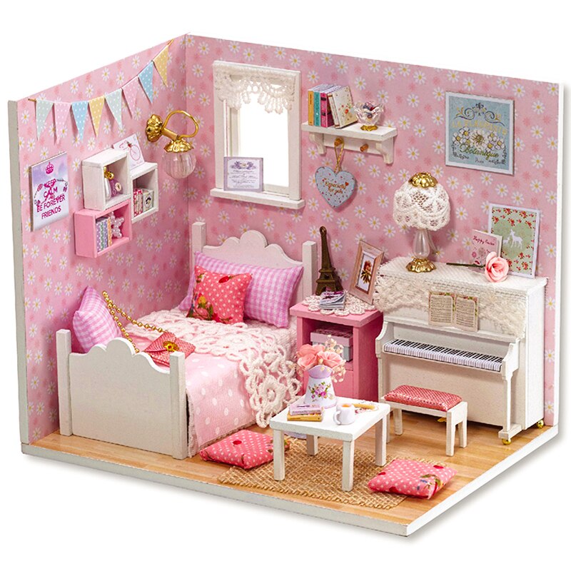 Poppenhuis Meubels Diy Miniatuur 3D Houten Miniaturas Poppenhuis Speelgoed Voor Kinderen Verjaardagscadeautjes Casa Kitten Dagboek H013: H015