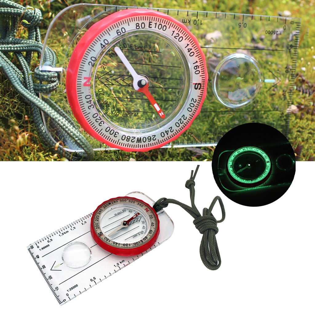 Outdoor Compass Outdoor Portable Hiking Camping Ruler Map Magnifier Liquid Filled Compass Multifunctional Outdoor Tools