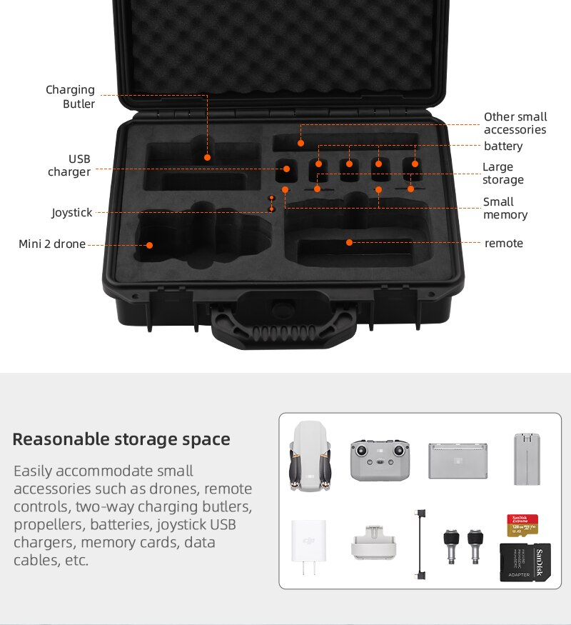 Bolso de ABS a prueba de explosiones para DJI Mini 2, carcasa dura, Caja impermeable para Mavic Air 2/Air 2S, accesorios para drones, estuche de almacenamiento