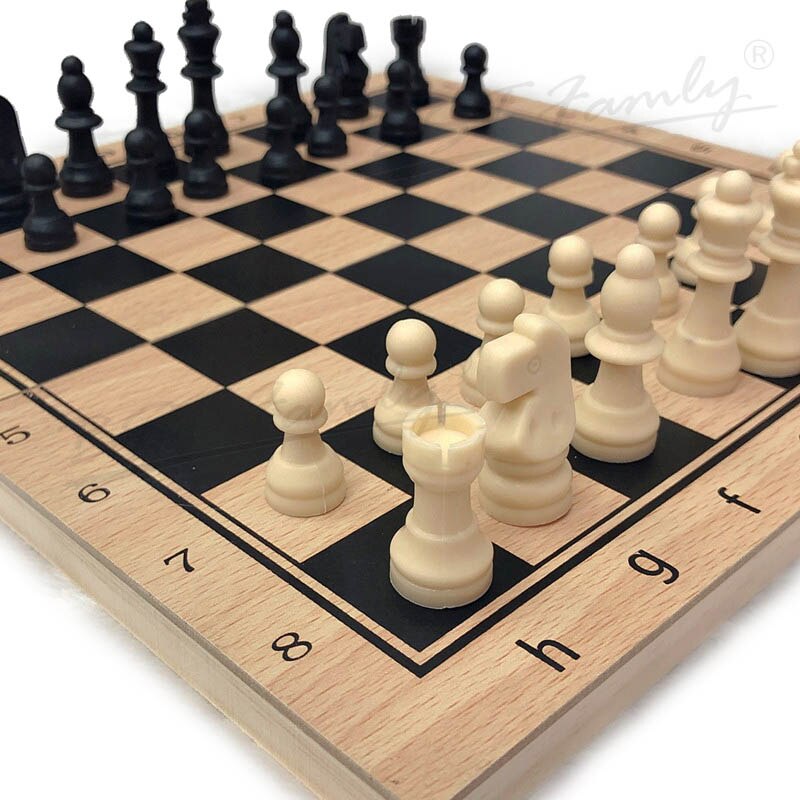 3 in 1 Chess Game Backgammon Checkers Chess Set Plastic Chess Pieces with Wooden Foldable Chessboard for Toy or