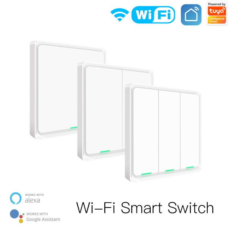 Tuya Smart Switch Wifi 1000W 1/2/3-gang Light Switch Neutral Wire Required APP Control Timing Work With Alexa Google Smart Life