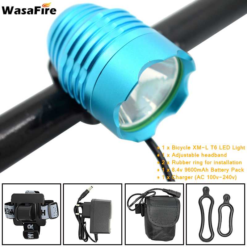 WasaFire Bicycle Light XML T6 Bike Light Night Safety Warning Headlight Cycling LED Flashlight Lanterna + 18650 Battery +Charger: Type D2 as picture