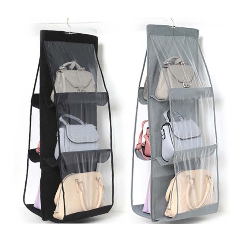 6 Pockets Foldable Hanging Bag 2-sided Folding Shelf Bag Purse Handbag Organizer Door Sundry Pocket Hanger Storage Closet Hanger
