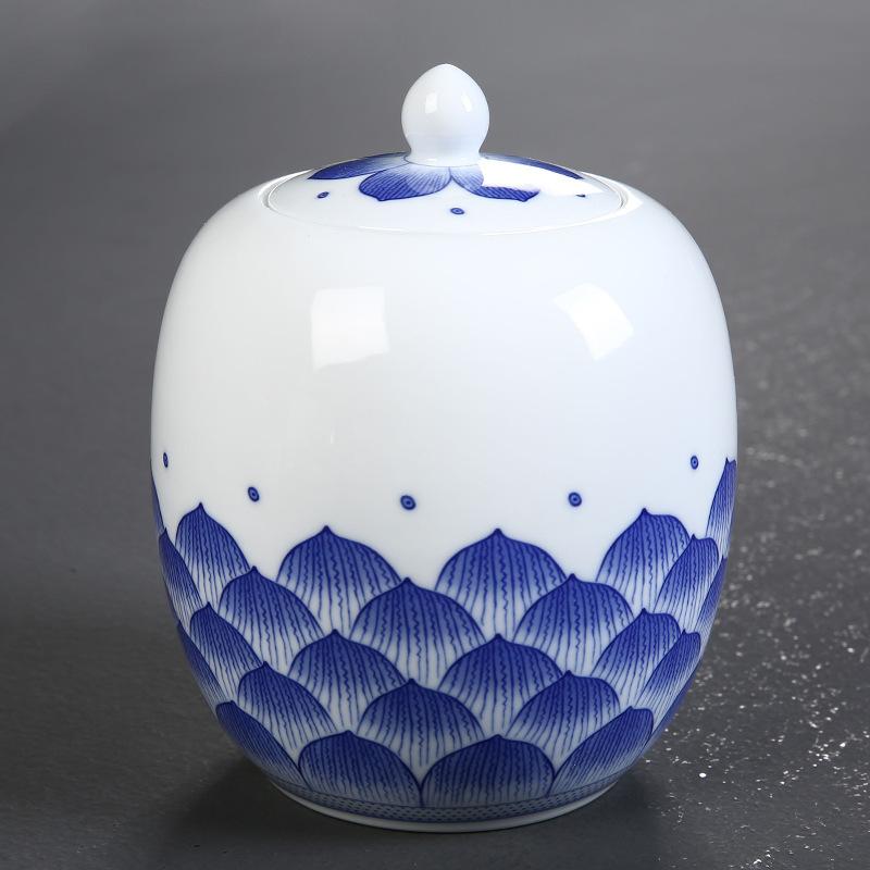 Ceramic Tea Caddies Tea Culture Blue And White Porcelain Storage Bottle Jar Tea Box Candy Salt Seasoning Snack Storage Container