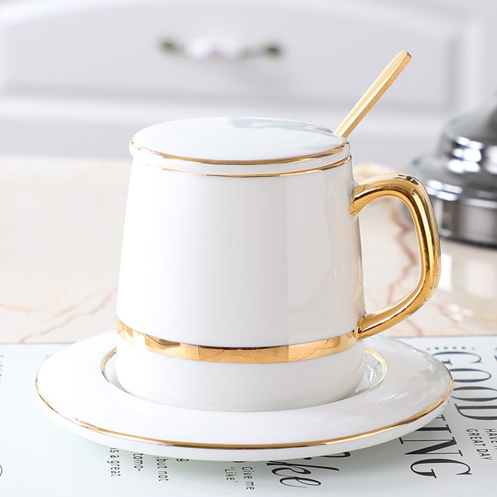 Green Minimalist Afternoon Tea Cups Cup and Saucer Set Ceramic coffee cup luxury Nordic Luxury with Spoon Solid: White