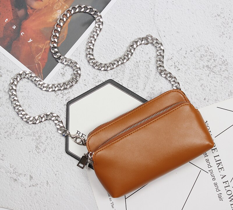 Zachte Pu Rood Camel Zwart Taille Packs Borst Tas Vrouwen Multi-Functionele Rits Dubbele Lagen Telefoon Portemonnee Portemonnee Keten messenger Bag