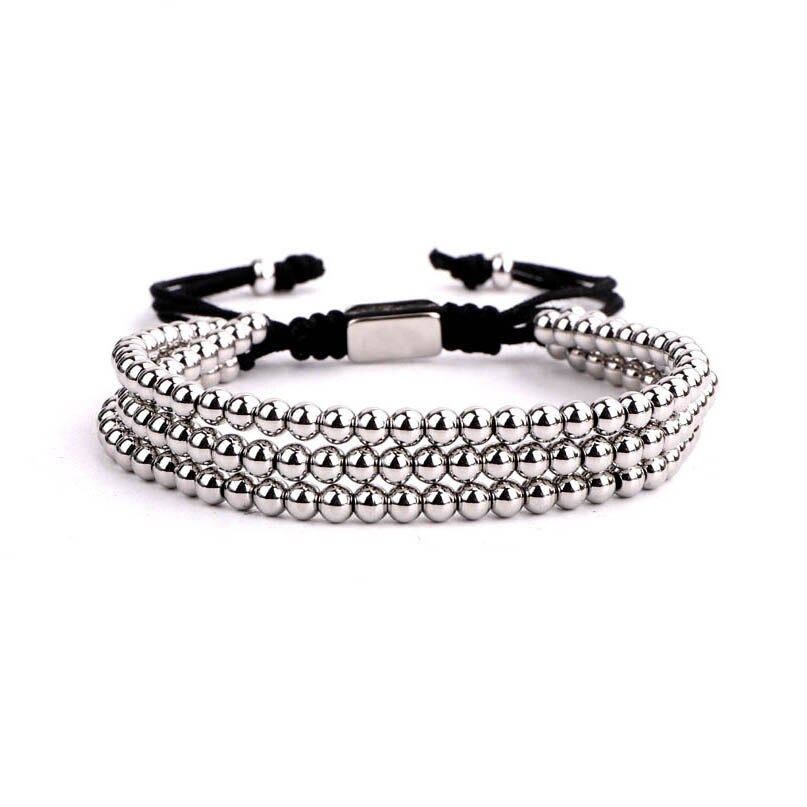 luxury 4mm stainless steel bead men women jewelry bracelet for her/him: Silver