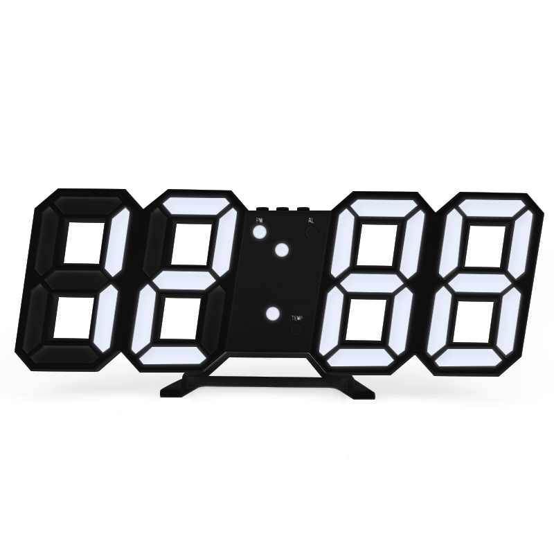 3D Stereo LED Elektronische Uhr Wecker Wecker Multifunktions Digitale LED Wanduhr Schreibtisch Uhr: Weiß
