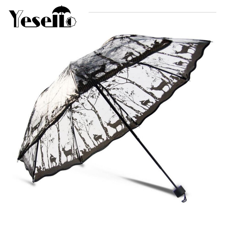 Yesello gennemsigtig paraply regn solrig og regnfuld paraply parasol tykner tredobbelt reklamekvinder
