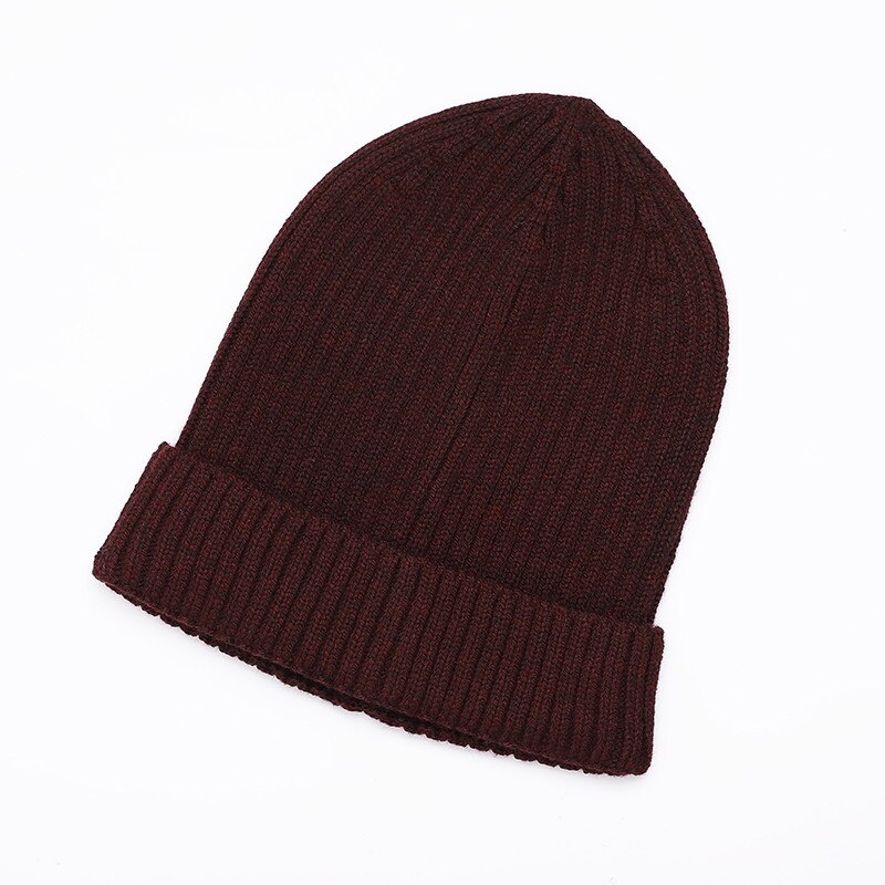 unisexe laine épais casquettes Simple solide chapeau mélanges doux Fine fil tricoté chapeau bonnets laine hiver printemps casquettes Skullies: Deep red