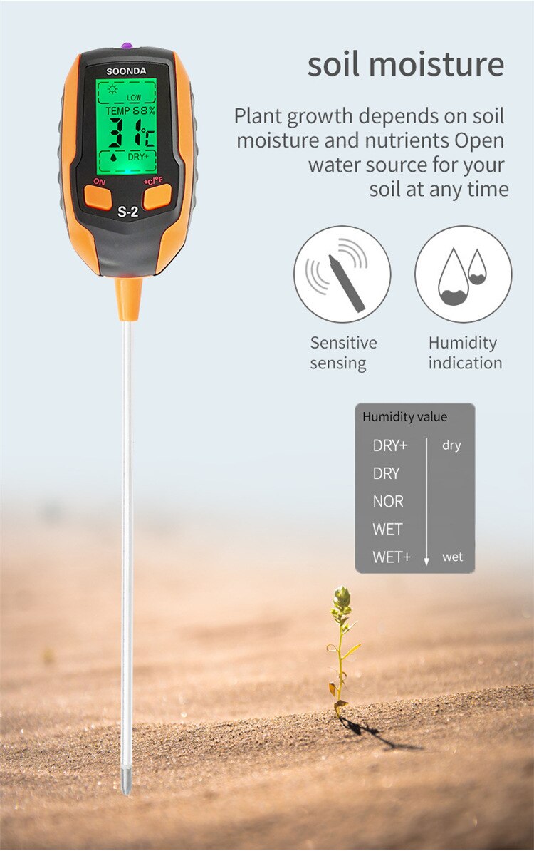 4 in 1 Soil PH Meter Hygrometer Soil Moisture Sensor Meter Plants Acidity Humidity PH Monitor Detector Sunlight рН-тестер