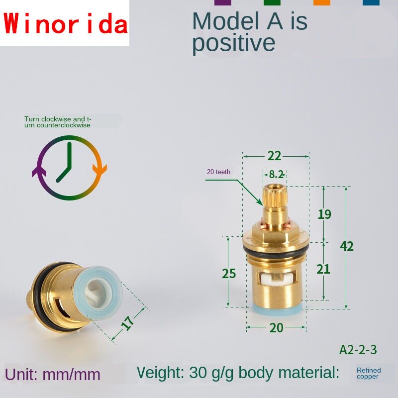 Faucet Copper Valve Core and Cold Water Fast Opening Triangle Valve Switch Ceramic Valve Core Copper Head Repair Parts: Section A Forward