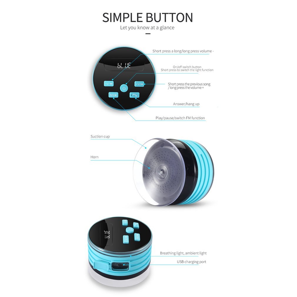IPX7 Waterdichte Draadloze Speaker Met FM Radio Ingebouwde Microfoon Draagbare Douche Radio Subwoofer Superieur Geluid