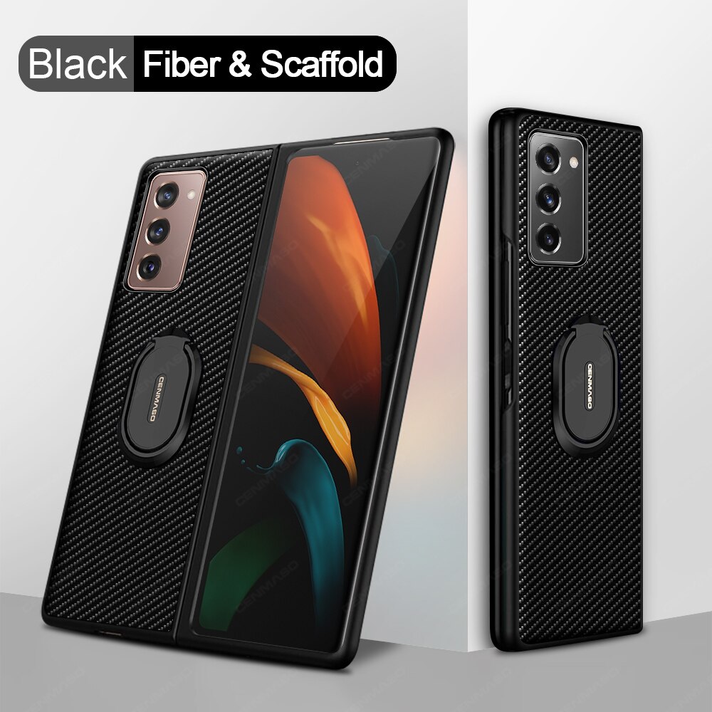 per Samsung galassia Z piega 2 Caso Ebaicase Originale in Fibra di Carbonio struttura con Il Supporto di Cuoio Della Copertura Posteriore per La Galassia Z piega 2 Caso: con titolare nero