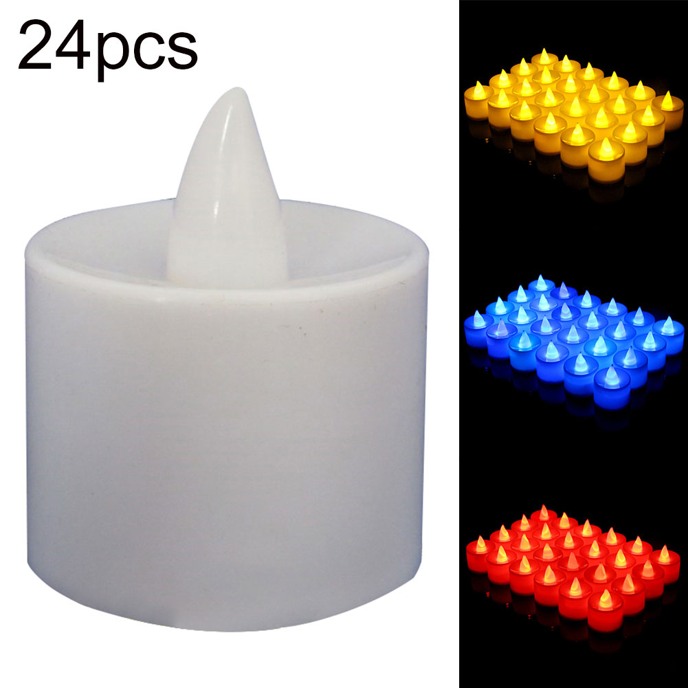Bougies multicolores à piles 24 pièces | Lampe bougie inoffensive style bougie, lampe sans cadre thé, décoration de fête à la maison
