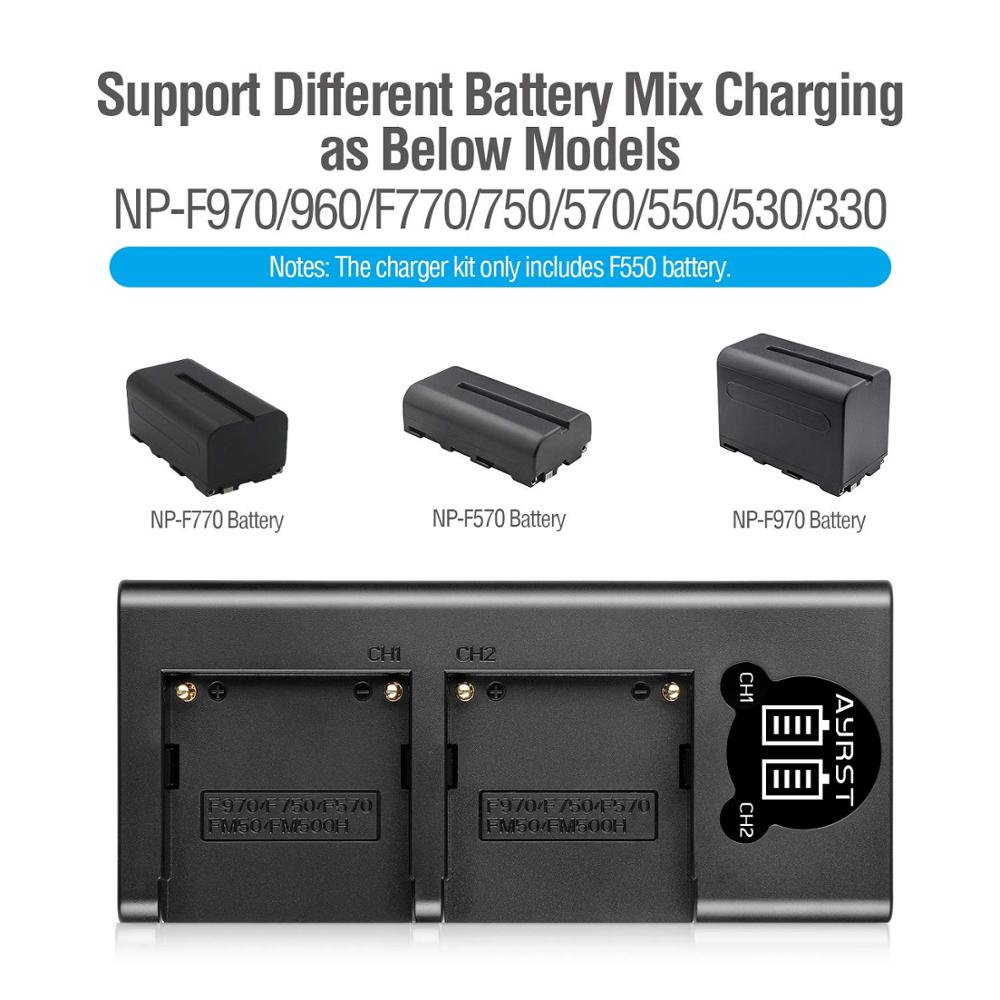 2PC 3200mAH NP-F550 NP-F570 NP F550 Camera Battery + Dual USB Charger for Sony NP-F330 NP-F530 NP-F570 NP-F730 NP-F750 CCD-RV100