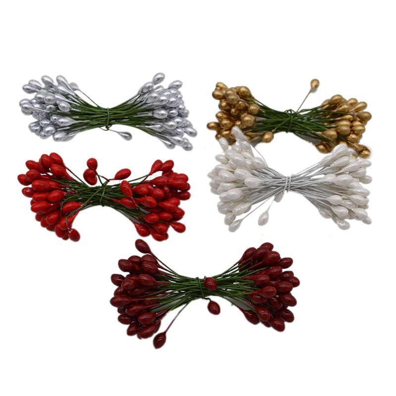 50pcs 10mm Double Heads DIY Artificial Mini Pearl Flower Stamen Pistil Floral Stamens DIY Scrapbooking Craft For Wedding Party