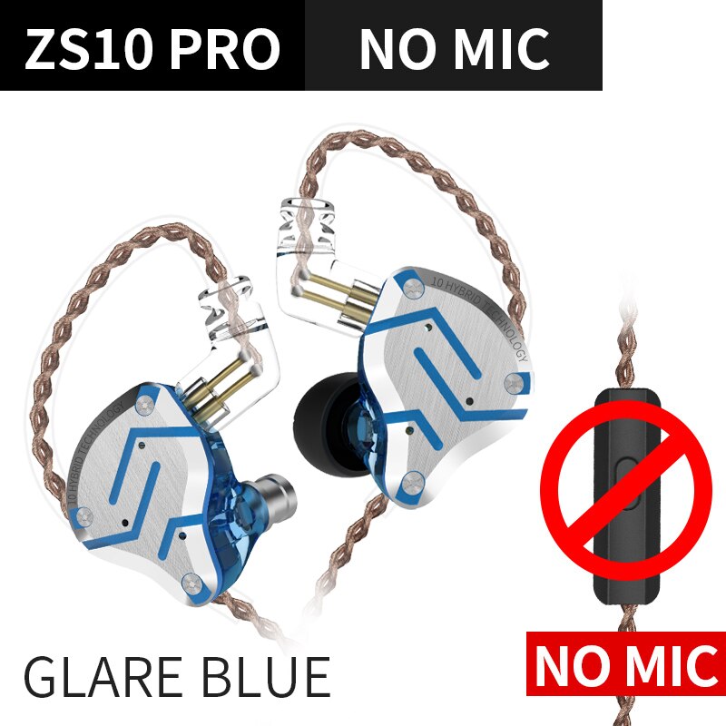 KZ ZS10 Pro Gold Earphones 4BA+1DD Hybrid 10 Drivers HIFI Bass Earbuds In Ear Monitor Earphones Noise Cancelling Metal Headset: GlareBlueNoMic