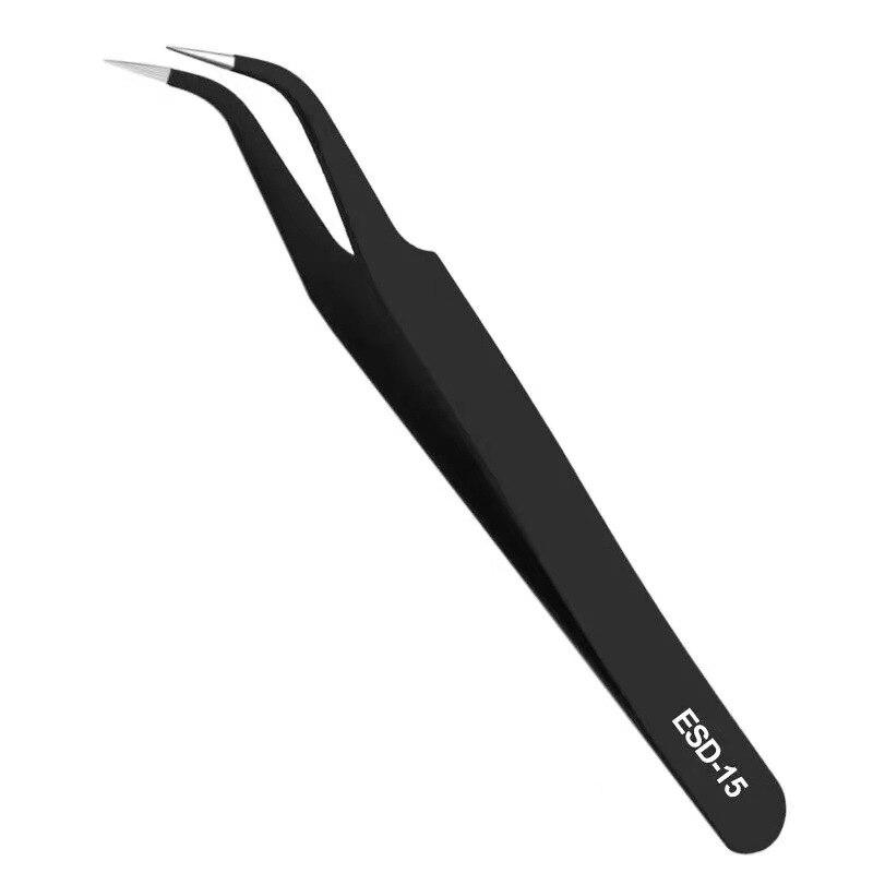 Pinzas negras rectas y curvadas de acero inoxidable para decoración de uñas, 2 piezas, para pegatinas 3D, pinzas para diamantes de imitación, herramienta de manicura, cuentas de lentejuelas