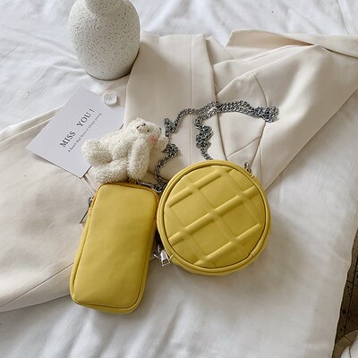 NEUE Original Puppe Runde Tasche & Elegante Kette Schulter Tasche Diagonale Breite 15cm Höer 15cm dicke 7cm: Gelb