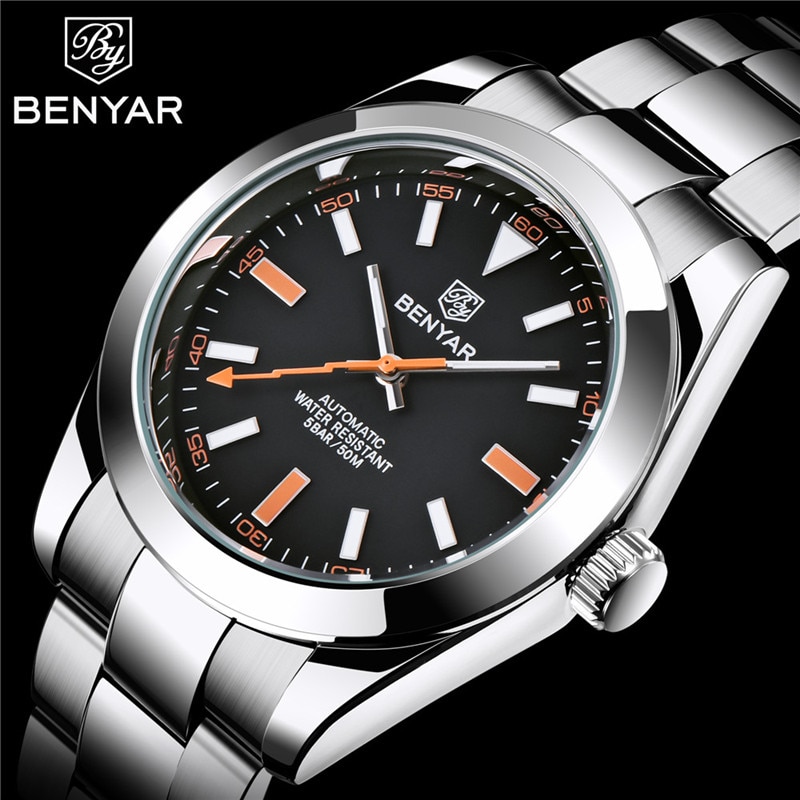 Benyar Top Mannen Horloges 316L Staal 50M Waterdichte Horloges Mannen Mechanische Horloges Luxe Reloj Hombre