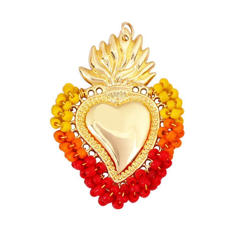 Colgante con dije de corazón de amor victoriano rojo sagrado fino a la , cuentas de cristal de semillas coloridas de estilo bohemio, suministro de collar de joyería L95: Granate